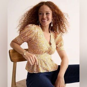 J.Crew Puff-sleeve V-neck top in scattered blooms